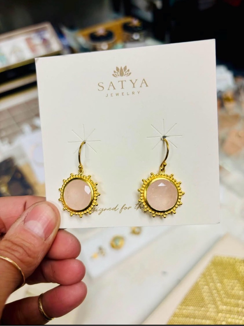 Satya Jewelry Gold and Pink Rose Quartz Sunburst Drops